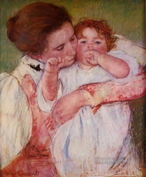 母親に抱かれて指をしゃぶる小さなアン 母親の子供たち メアリー・カサット Oil Paintings